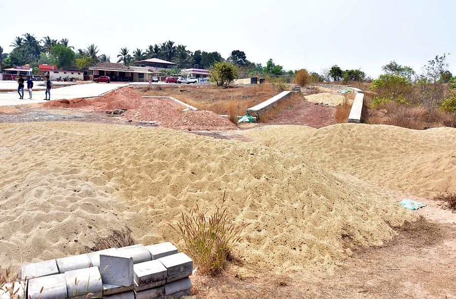 The laying of track for heavy trucks is yet to be completed by Nirmithi Kendra at Vamanjoor near Mangaluru.