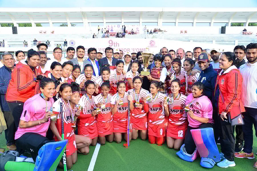 Railways women are all smiles after clinching a sixth straight Senior National title on Monday.
