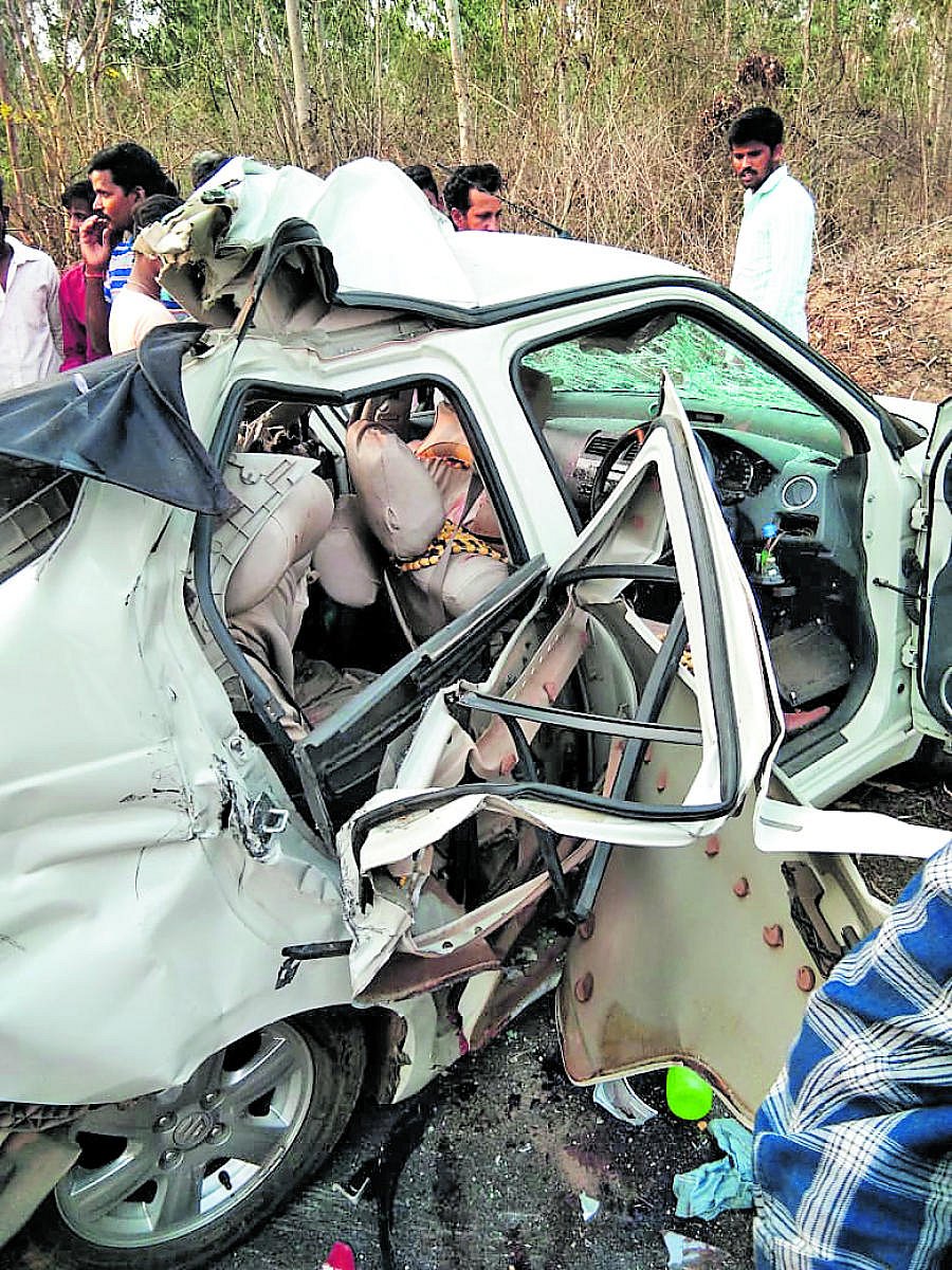 The mangled remains of the car involved in the accident. DH photo