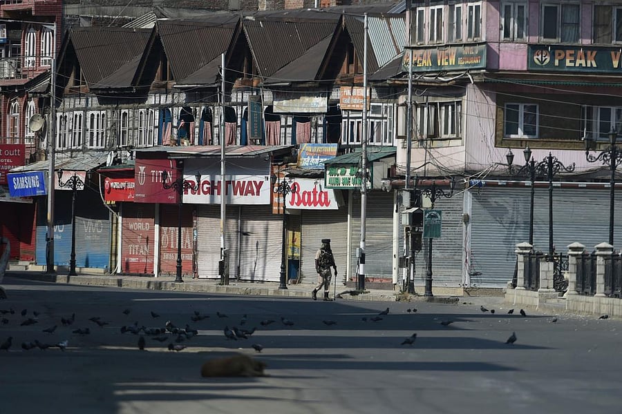 An empty street during a curfew in Srinagar. AFP File
