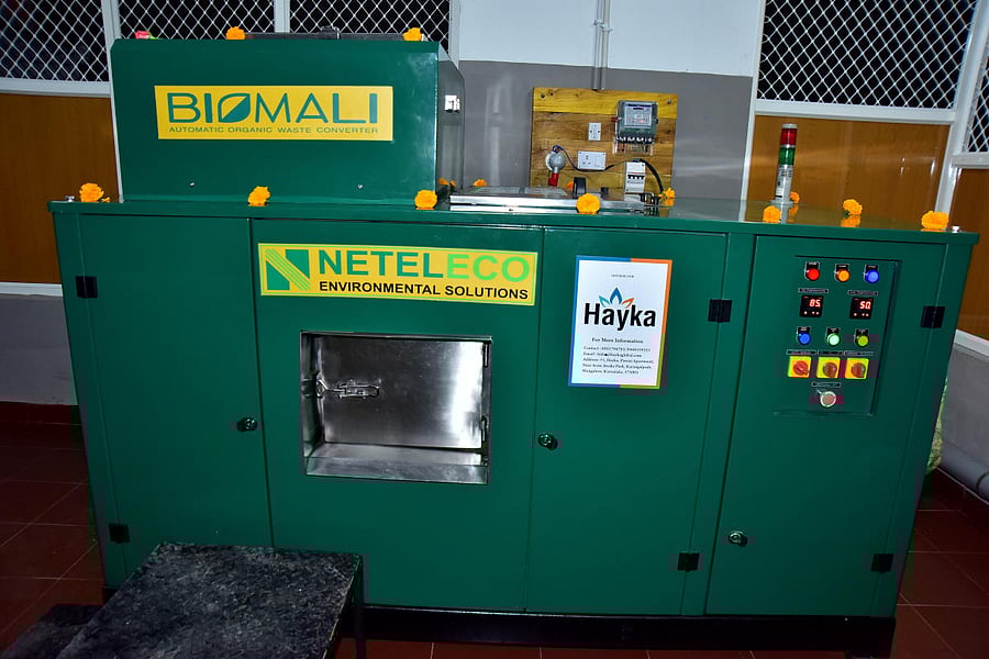 BioMali, an automatic organic waste converter, at Sai Grandeur Apartment in Mangaluru.