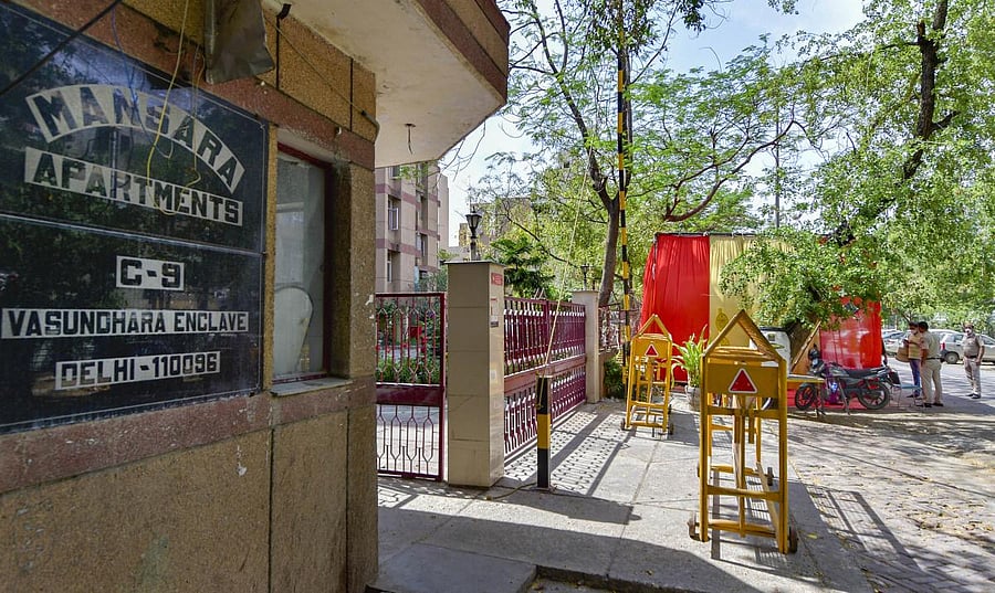 Mansara Apartment, which was one of the hotspots for COVID-19 cases, at Vasundhara Enclave, in New Delhi (PTI Photo)