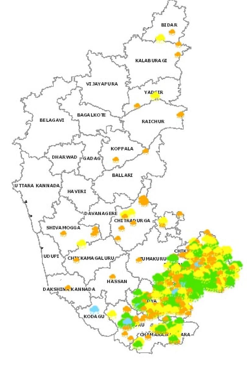 Hailstorms and Thundershowers lashed Bengaluru and adjoining districts on Thursday evening.