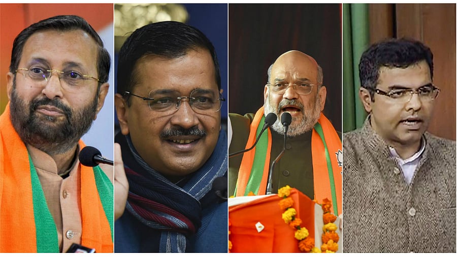Union Minister Prakash Javadekar, Delhi Chief Minister Arvind Kejriwal, Union Home Minister Amit Shah, BJP MP Parvesh Verma (PTI File Photos)