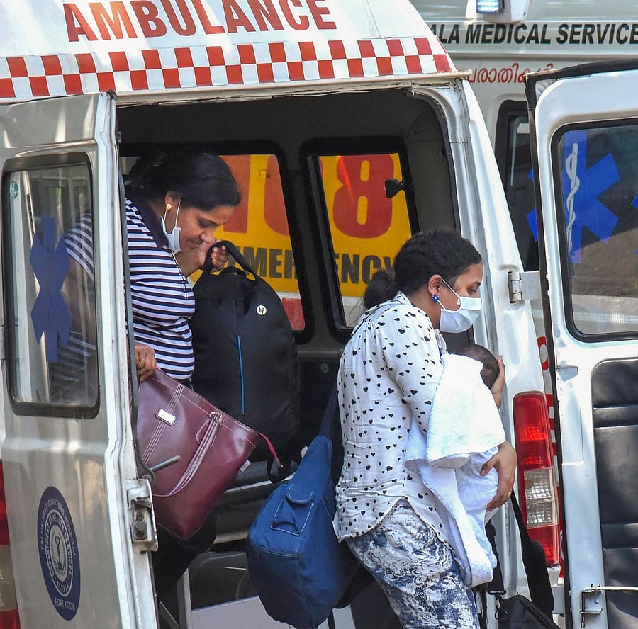 Passengers stranded in Italy arrive to be admitted to an isolation ward to undergo tests for novel coronavirus (COVID-19) at Aluva government general hospital in Kochi. PTI