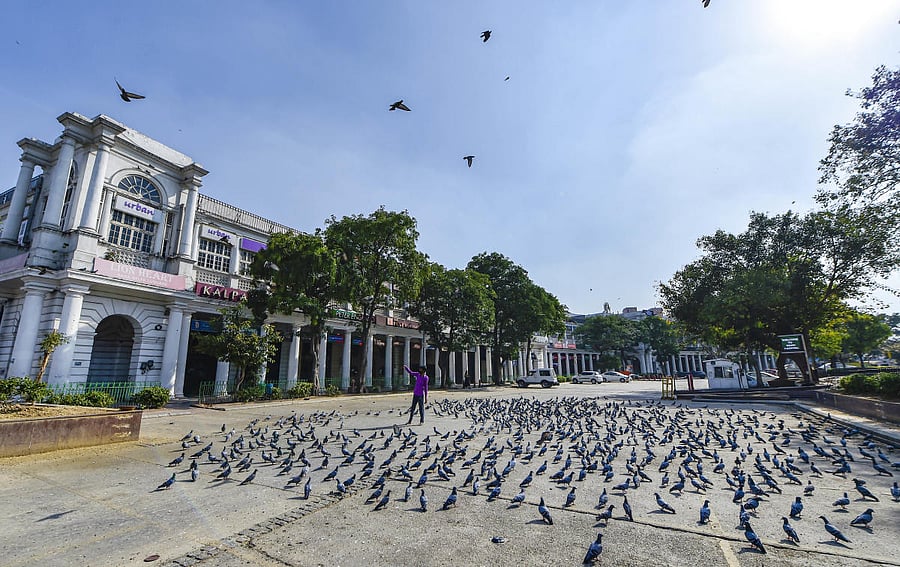 A deserted view of Connaught Place during Janta Curfew in the wake of the deadly novel coronavirus, in New Delhi, Sunday, March 22, 2020. (PTI Photo)