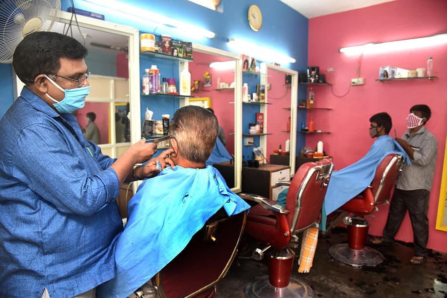 Staff of a salon at Wilson Garden say they will attend to clients only on the basis of appointments. DH PHOTO/S K Dinesh