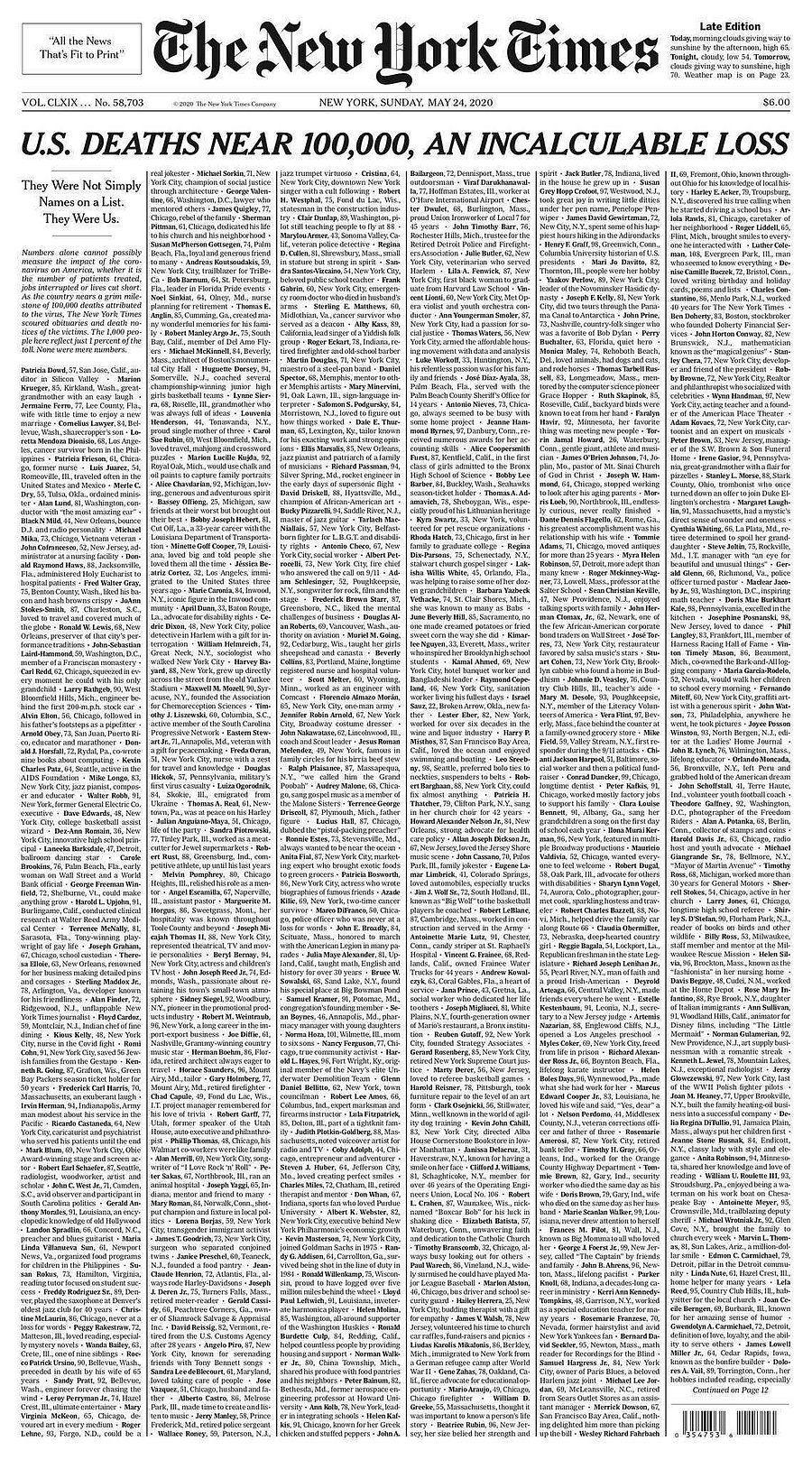 The front page of New York Times