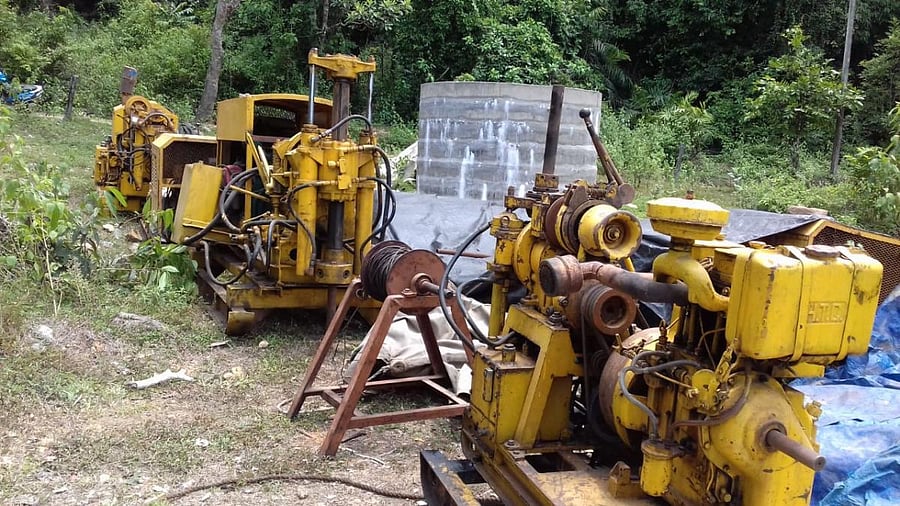 Heavy machinery to be used for drilling work of Sharavathi pumped storage hydel project inside the river valley.