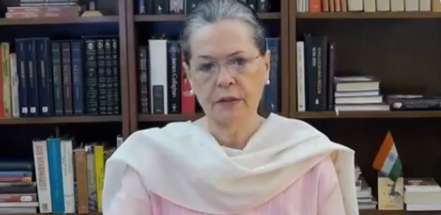Congress President Sonia Gandhi on Thursday asked the central government to unlock its coffers and help the needy (Twitter video screengrab/INCIndia)