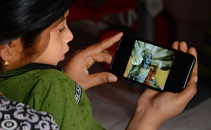 Mahabharata TV series being played on a mobile phone (PTI File Photo)