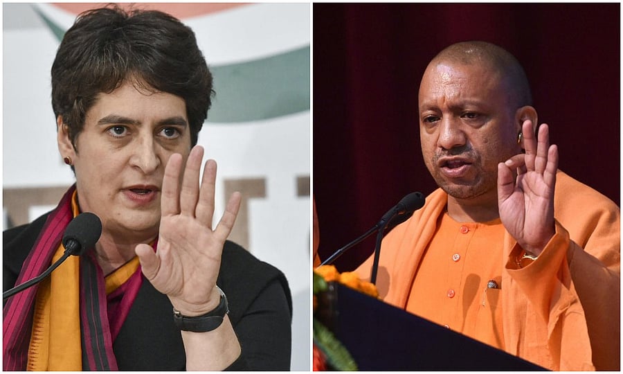 Uttar Pradesh chief minister Yogi Adityanath and Congress general secretary Priyanka Gandhi Vadra file photos (PTI)