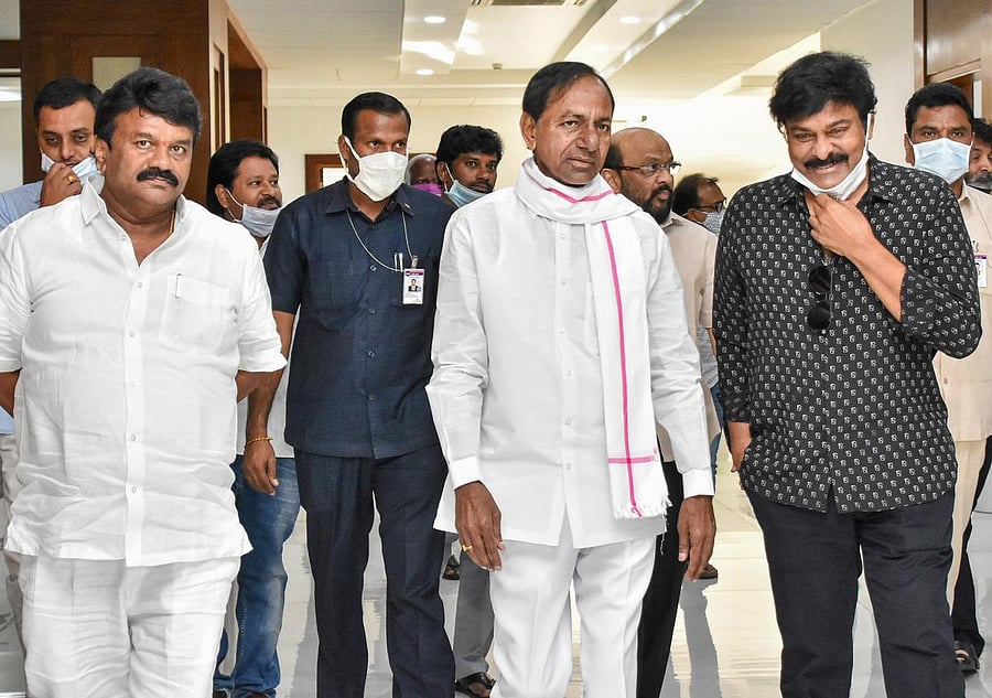 Telangana Chief Minister K Chandrashekhar Rao with actor Chiranjeevi (PTI Photo)