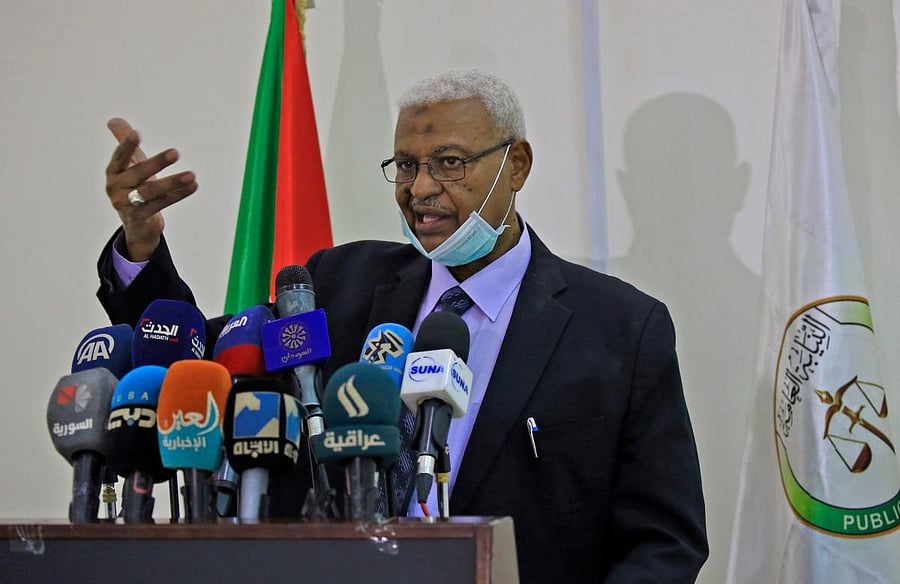 Tagelsir al-Hebr, Sudan's Attorney General, speaks during a press conference in the capital Khartoum on June 15, 2020, to announce the discovery of a mass grave of conscripts killed in 1998 after trying to flee a military camp. Credit/AFP Photo