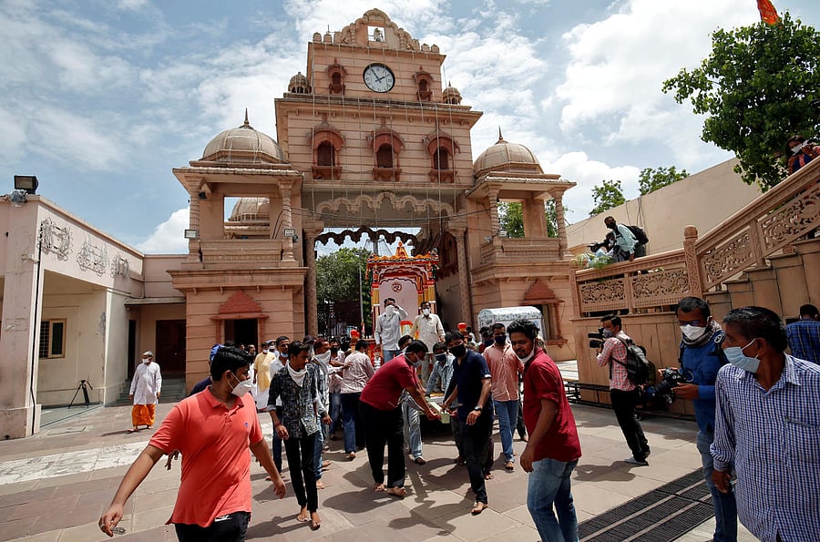 Hindu devotees pull a "Rath" on the eve of the annual Rath Yatra in Ahmedabad (Reuters Photo)