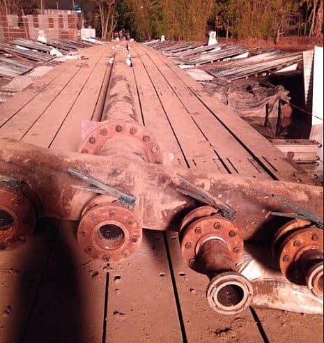 Water pipes laid on the baily bridge constructed by Army near the Baghjan mishap site in Tinsukia district (Photo credit: OIL)
