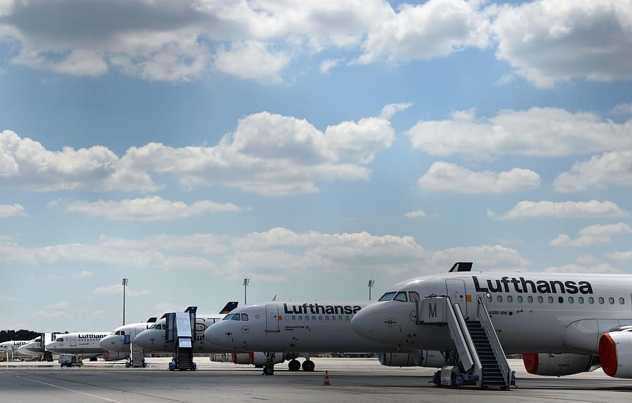 Planes of the German airline Lufthansa are parked at the "Franz-Josef-Strauss" airport in Munich, southern Germany, on May 27, 2020. Credit/AFP Photo
