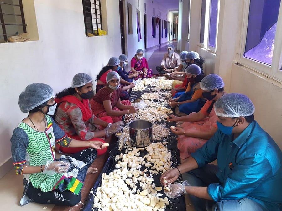 About 35 staff members (teaching and non-teaching) have come together to manufacture homemade products under the brand name 'Shivam' to tide over the economic crisis. DH Photo