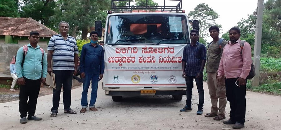 Members of the Biligiri Soligas Producer Company Ltd in BR Hills ready to dispatch the pepper load.