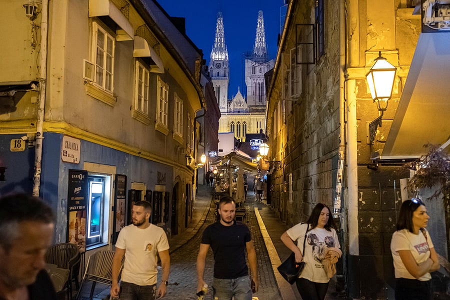 People walk in front of Zagreb's Cathedral ahead of parliamentary elections in Zagreb. Reuters