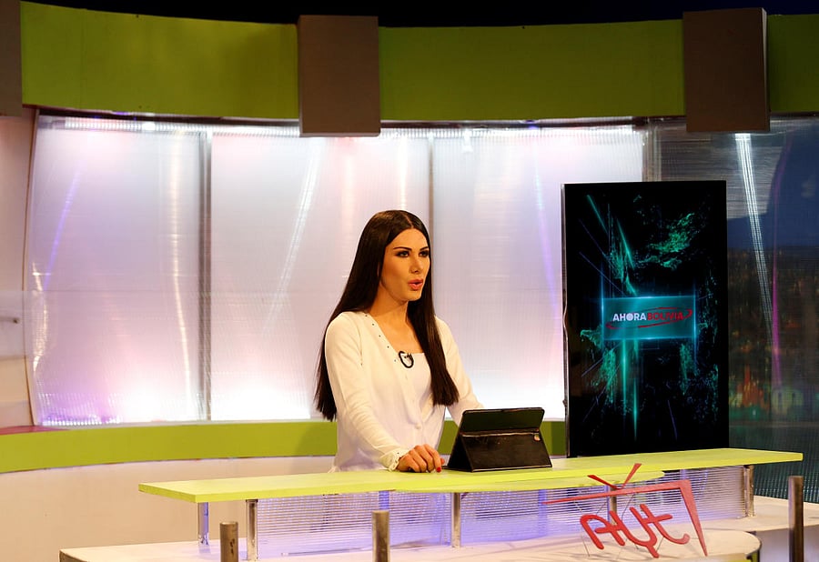Leonie Dorado, a transgender news anchor, is seen at the TV studio amid the outbreak of coronavirus disease (Covid-19), in La Paz, Bolivia. Credit: Reuters Photo
