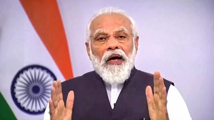 Prime Minister Narendra Modi delivers the inaugural address at India Global Week 2020 via video link, in New Delhi on Thursday. PTI
