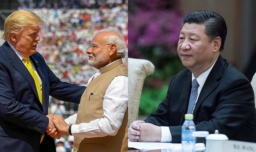 Indian Prime Minister Narendra Modi greets US President Donald Trump (AFP Photo), Chinese Chinese President Xi Jinping. (Reuters Photo)