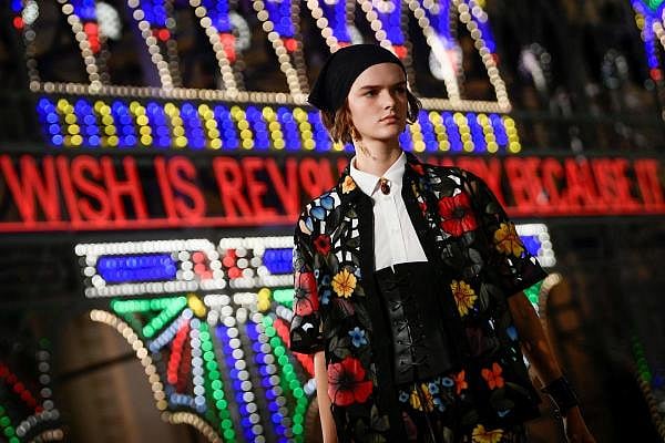 A model presents a creation for Dior during the 2021 Dior Croisiere (Cruise) fashion show on July 22, 2020 in Lecce, southern Italy. Credit: AFP Photo