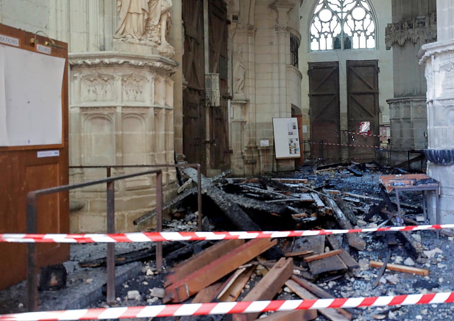 A view of debris caused by a fire inside the Cathedral of Saint Pierre and Saint Paul in Nantes, France. Credit: Reuters