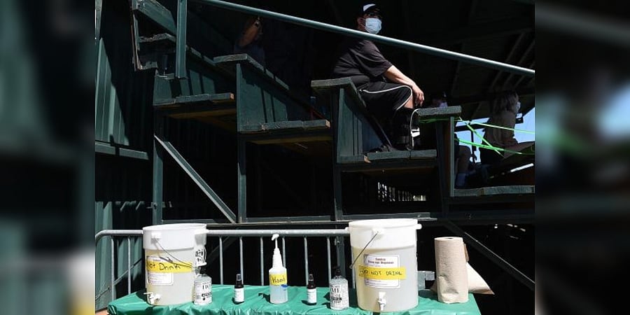 A sanitization station during a game. Representative Image. Credit: AFP