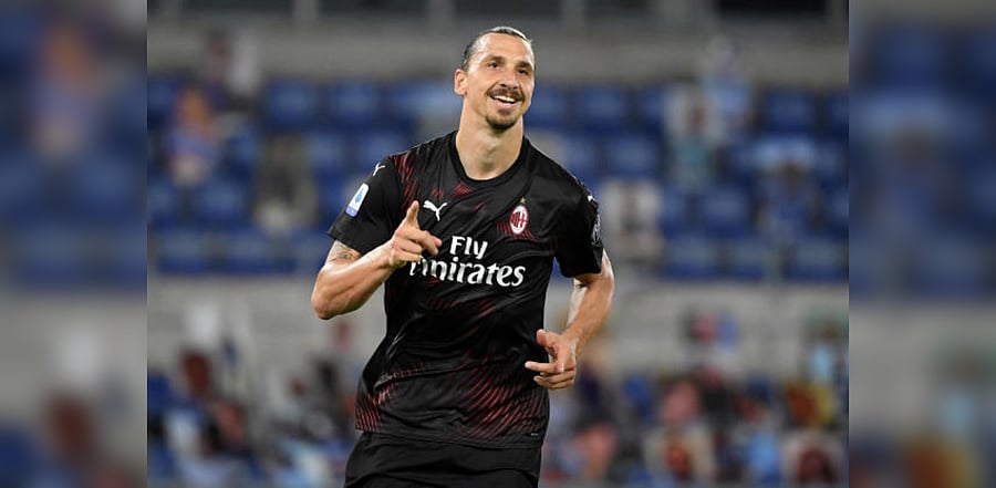 AC Milan's Zlatan Ibrahimovic celebrates scoring their second goal from the penalty spot. Credit: Reuters Photo