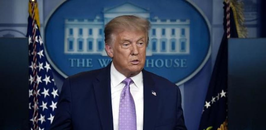 US President Donald Trump answers question during a press conference in the Brady Briefing Room of the White House in Washington. Credit: AFP
