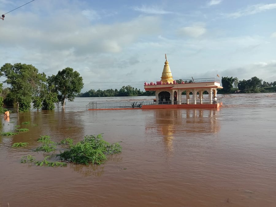Datta temple on the banks of river Krishna at Kallol in Chikkodi taluk in Belagavi district has submerged in waters with inflow increasing on Thursday.