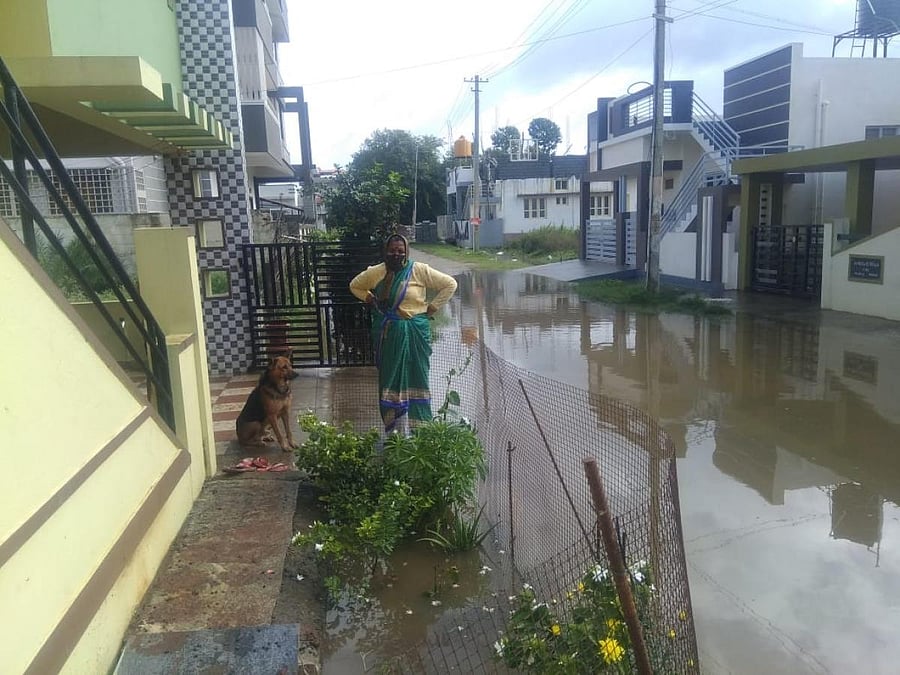 A flood-affected layout in Kushalnagar.