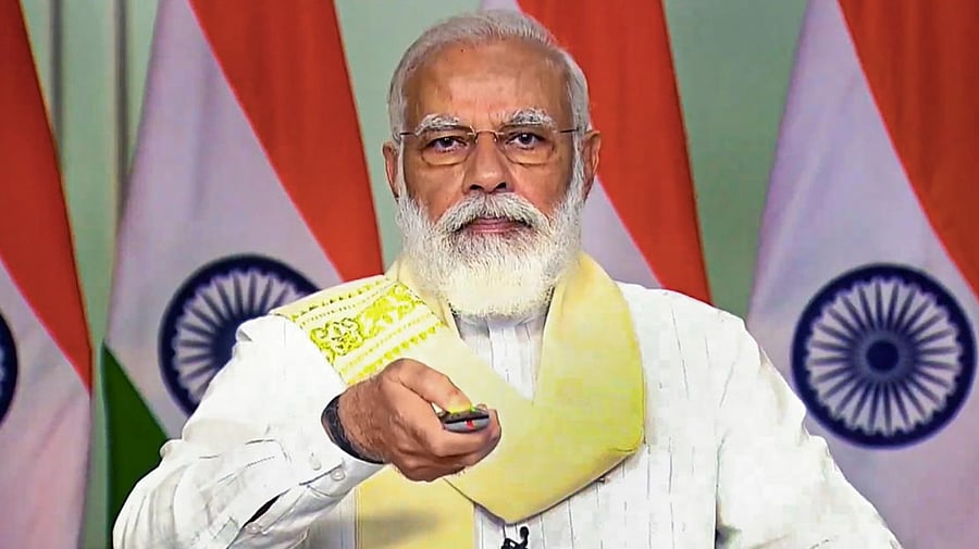 Prime Minister Narendra Modi inaugurates Submarine Optical Fibre Cable Connectivity between Chennai and Andaman and Nicobar Islands via video conferencing, in New Delhi. Credit: PTI