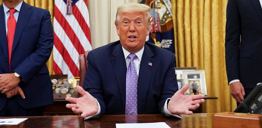 US President Donald Trump announces that Israel and the United Arab Emirates reached a peace deal that will lead to a full normalization of diplomatic relations between the two Middle Eastern nations in an agreement that US President Donald Trump helped broker at White House in Washington, US, August 13, 2020. Credit: Reuters Photo