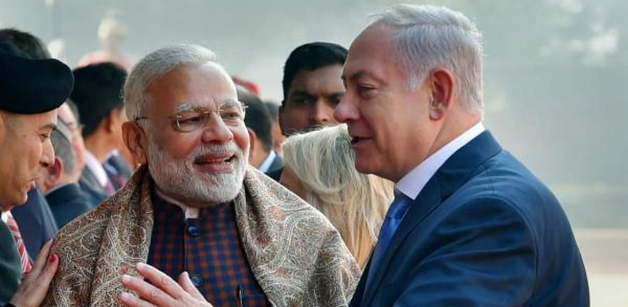  Israeli Prime Minister Benjamin Netanyahu introduces his delegation to Prime Minister Narendra Modi. Credit: PTI