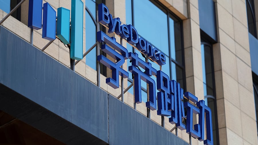 The logo of Bytedance, which owns short video app TikTok, is seen at its office in Beijing. Credits: Reuters Photo