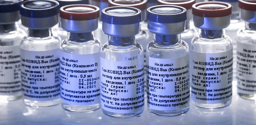 A new vaccine is on display at the Nikolai Gamaleya National Center of Epidemiology and Microbiology in Moscow, Russia. Credit: AP Photo
