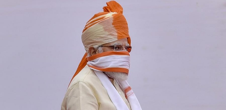 Prime Minister Narendra Modi arrives to take part in the 74th Independence Day celebrations, at Red Fort in New Delhi, Saturday, Aug. 15, 2020. Credit: PTI Photo