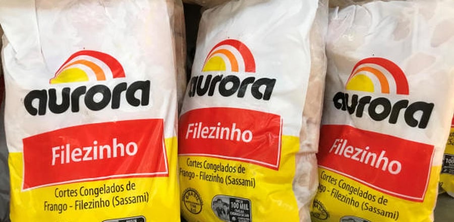 Bags of frozen chickens 'Aurora' are pictured at a market amid the coronavirus disease. Credit: Reuters
