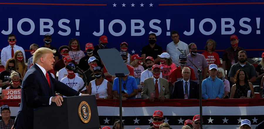 Trump told supporters during a visit to Minnesota that his administration would also strip federal contracts from companies that outsourced work to China. Credit: Reuters Photo