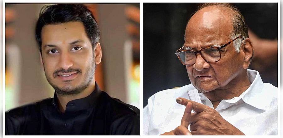 Parth Pawar and Sharad Pawar (R). Credit: Twitter/parthajitpawar, PTI