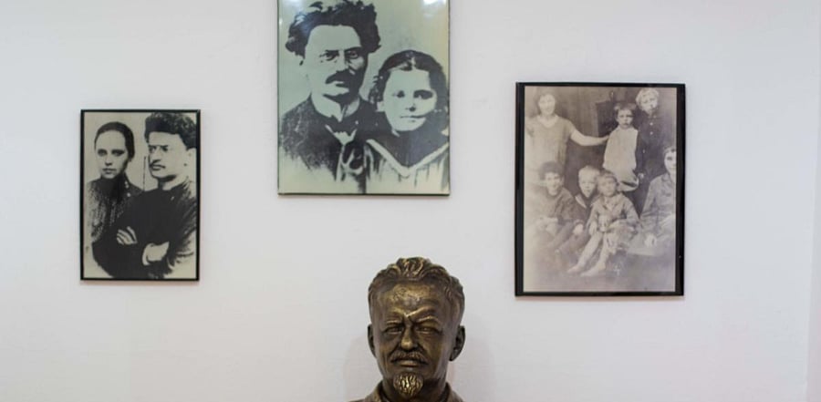 View of pictures and a bust at the House Museum of Russian revolutionary, political theorist and politician Leon Trotsky, one of the leaders of the Russian Revolution. Credit: AFP Photo