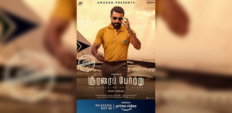 'Soorarai Pottru' features Suriya in the lead. Credit: Twitter/@PrimeVideoIN