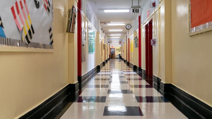 A hallway stands empty during a news conference at New Bridges Elementary School, ahead of schools reopening. Credits: Reuters Photo