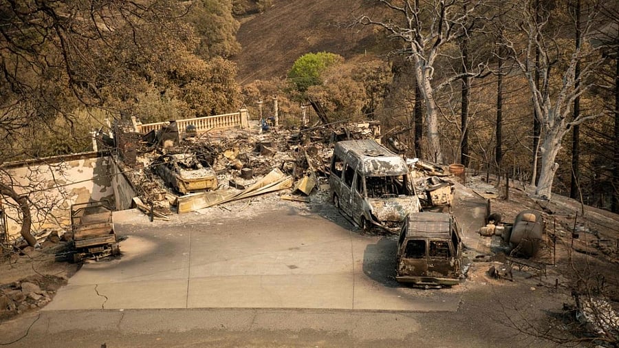 A burned residence is seen during the LNU Lightning Complex fire in Vacaville, California. Credit: AFP