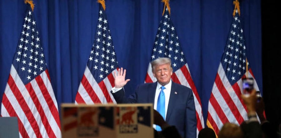 US President Donald Trump waves as he arrives at the Republican National Convention. Credit: Reuters Photo