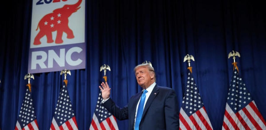 US President Donald Trump arrives to address the first day of the Republican National Convention after the delegates voted to confirm him as the Republican 2020 presidential nominee for re-election in Charlotte, North Carolina, US. Credit: Reuters Photo