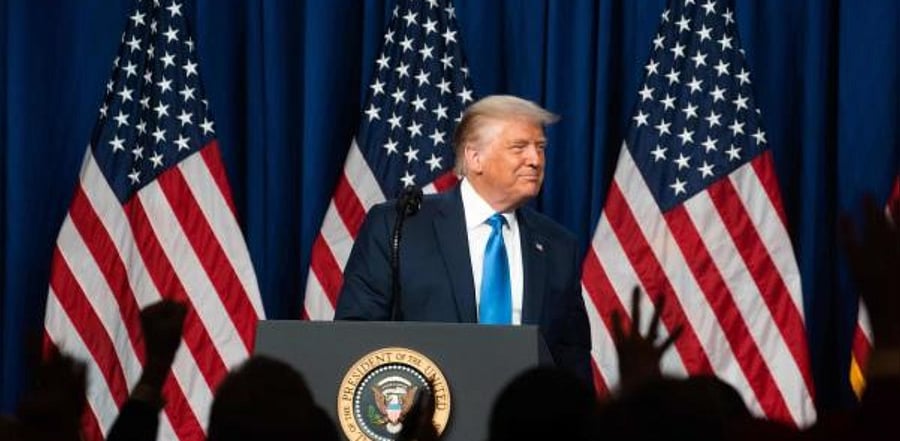 US President Donald Trump speaks as delegates gather during the first day of the Republican National Convention. Credit: AFP Photo
